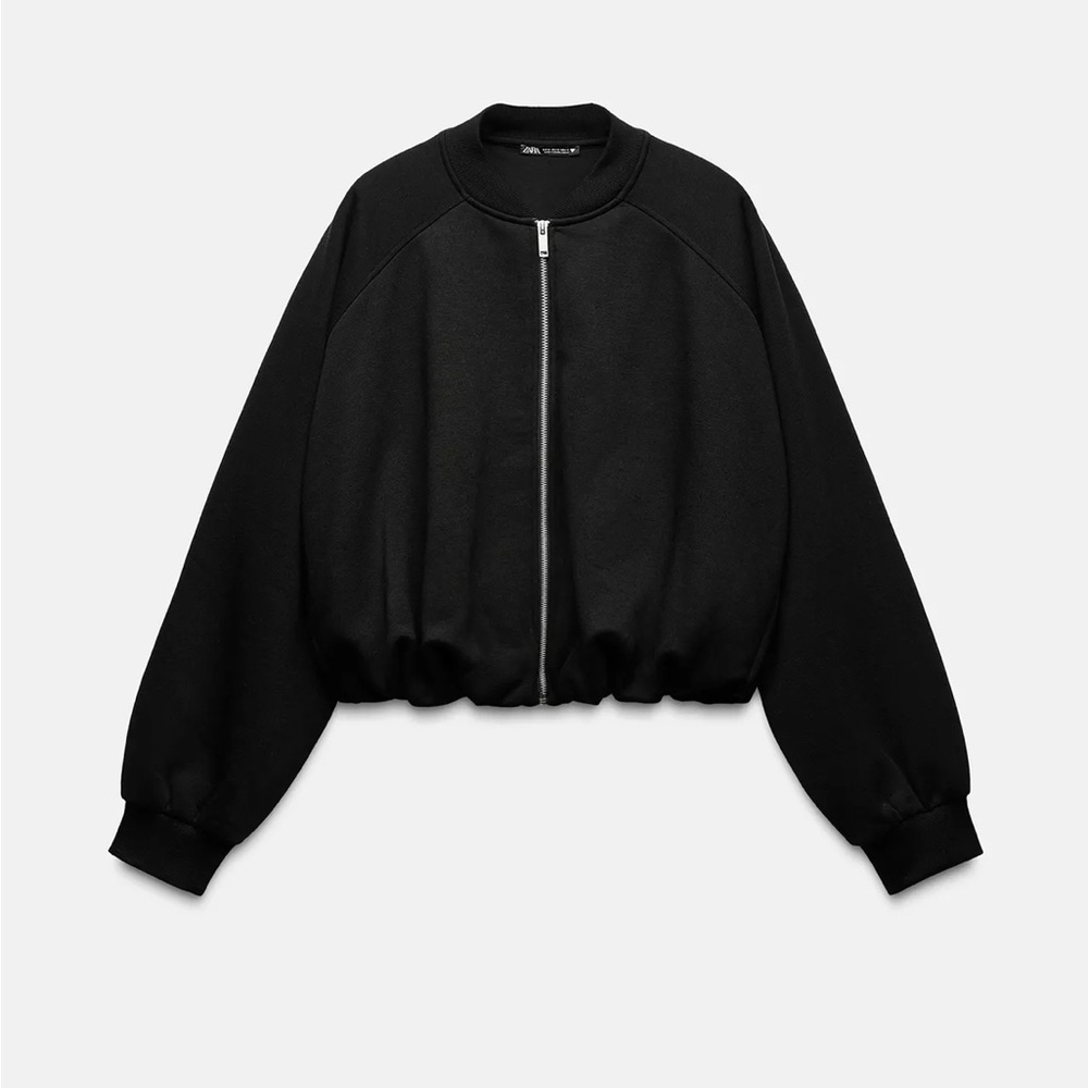 Zara Black Ribbed Collar zip up Jacket New size small